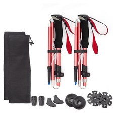 River Fox 超輕量3段折疊式健行登山杖2入組, 粉紅色, 1套