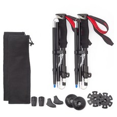 River Fox 超輕量3段折疊式健行登山杖2入組, 黑色, 1套