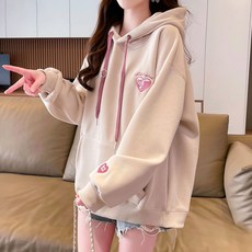 Meichel抽繩小熊字母刺繡前口袋長袖連帽T恤 13544