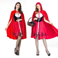 Elsso 女性萬聖節小紅帽角色扮演連身裙 + 長斗篷套組