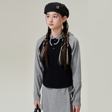 애플핑크 라글란 골지 버튼 후드 티셔츠