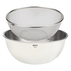 Munggeul不鏽鋼量杯攪拌碗 象牙白+篩網組, 1組, 攪拌碗+托盤