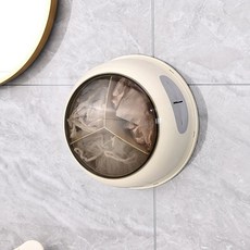 Make Mine 免鑽孔一次性保鮮膜套手套垃圾袋廚房用品黏貼式3合1壁掛式旋轉收納盒, 1個, 奶油色