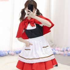 Iple 女性用小紅帽恰恰Cosplay服裝 連身裙 + 圍裙 + 斗篷套組