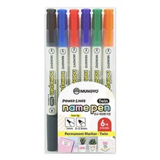 문교 트윈 네임펜 1mm / 2mm 6종 세트, 혼합색상, 1세트