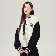 applepink 女性撞色袖棒球外套