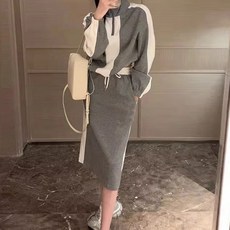 MEICHEL 線條高領半拉鍊T恤 + 中長裙套裝 13534