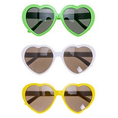 Party09 愛心造型眼鏡 3件組, 綠色, 白色, 黃色, 1套