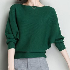 ATTERLIC 女款船型領蝙蝠袖橫條紋針織長袖T恤 14538