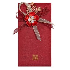 Maket Gamseong 紅色信封緞帶裝飾信封深紅雲金箔珍珠花, 1個