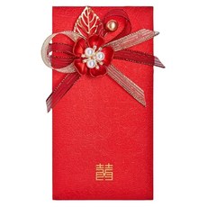 Maket Gamseong 紅色信封緞帶裝飾信封紅雲金箔珍珠花, 1個