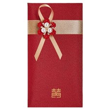 Maket Gamseong 紅色信封 緞帶裝飾信封 深紅色 珍珠花, 1個