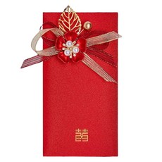 Maket Gamseong 紅色信封 緞帶裝飾信封 紅色 燙金珍珠花, 1個