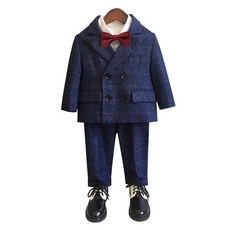 BabyMax 男童款Kyle雙排扣格紋西裝5件組