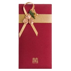 Maket Gamseong 紅色信封 緞帶裝飾信封 深紅色 玫瑰金, 1個