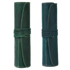 마다꾸미 고급 가죽 롤 필통 파우치 두루마리 롤케이스, 09 딥그린, 딥블루, 2개