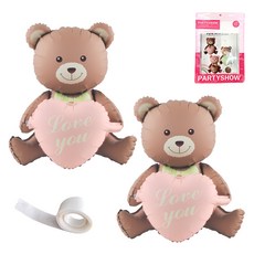 파티쇼 생일 프로포즈 곰돌이 은박 풍선 러브 하트 2p + 글루닷 접착 스티커 세트, 카라멜(곰돌이 은박 풍선), 카라멜(곰돌이 은박 풍선), 1세트
