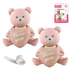 파티쇼 생일 프로포즈 곰돌이 은박 풍선 러브 하트 2p + 글루닷 접착 스티커 세트, 핑크(곰돌이 은박 풍선), 핑크(곰돌이 은박 풍선), 1세트