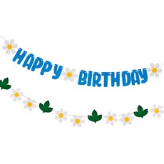 PARTYSHOW 生日派對雛菊掛旗 + 花朵葉子套組, 藍色(掛旗), 1套