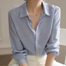 Paperments 女款摩登條紋長袖翻領襯衫 23145