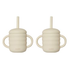 Flat Bear餐具系列矽膠雙耳吸管學習杯, 乳白色, 2個, 150ml