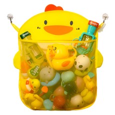 DailyHappybee 黏貼式浴室網袋吸盤收納盒, 1個, 黃色小雞