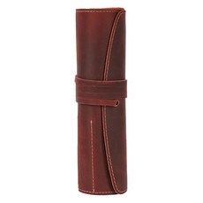 마다꾸미 고급 가죽 두루마리 롤 필통 파우치, 버건디(필통), 1개