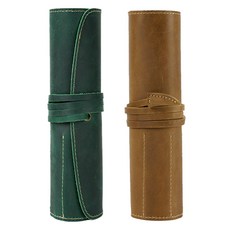 MaDaKkuMi 皮革捲筒式鉛筆盒袋 2件組, 1套, 深綠色, 黃棕色(鉛筆盒)