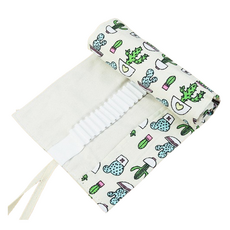 쁘띠양 귀여운 무늬 캔버스 롤형 필통 24홀, 선인장, 1개