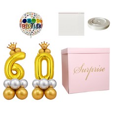 EUMES 驚喜鈔票氣球 零用錢盒 父母生日禮物 活動組合 數字氣球, 數字60, 1套