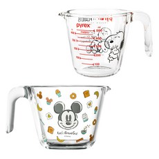 Corelle Brands 康寧餐具 Pyrex 耐熱玻璃 迪士尼 早安米奇 量杯 250ml + 史努比 500ml 套組, 透明, 1套