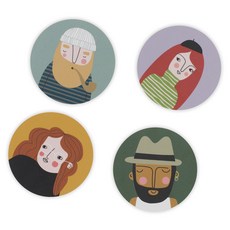 spira OF SWEDEN 木質人物角色杯墊4件組, 混色, 1套