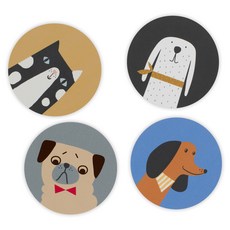 spira OF SWEDEN 木製杯墊 動物角色 4件組, 混色, 1套