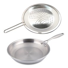 Livingglory IH電磁爐適用Masta Star五層塗層鍋具2件組, 銀色, 平底鍋 28cm+防噴油網 30cm, 1組