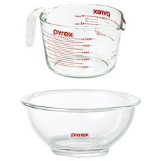 Corelle Brands 康寧餐具 Pyrex 耐熱玻璃經典量杯 1000ml + 攪拌碗 880ml 套組, 透明, 1套