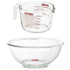 Corelle Brands 康寧餐具 Pyrex 經典量杯 1000ml + 攪拌碗 1400ml 2件組, 1套, 透明