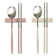 프렐류드 다비데 2인 수저 + 수저받침 세트, 인디핑크, 아이보리, 숟가락 2p + 젓가락 2p + 수저받침 2p, 1세트