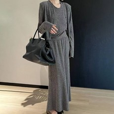 페이퍼먼츠 여성용 골지 나시 + 가디건 + 롱 스커트 쓰리피스 세트 23139