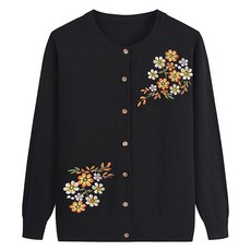 MarketA 女款中年花卉刺繡開襟衫