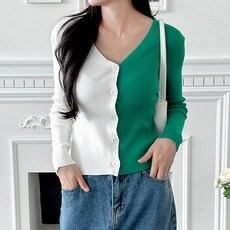 비비에모 여성용 하프앤하프 브이넥 슬림 긴팔 가디건 07311