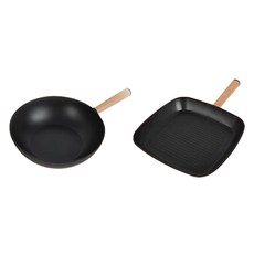 LocknLock 樂扣樂扣 IH爐適用鑄鐵鈦塗層Eiffel IH烤盤+炒鍋 2入組, 烤盤 28cm+炒鍋 28 cm, 木頭棕 黑色, 1組