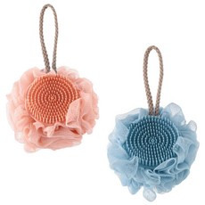 Hompang 泡泡按摩刷 沐浴球 2件組, 粉紅色, 藍色, 1套