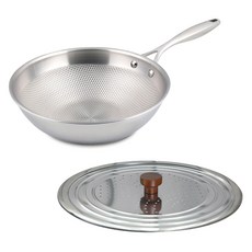 Livingglory Cooking Land 全不鏽鋼五層壓花宮廷鍋 + 木質不鏽鋼平底鍋蓋 22~28cm 銀色套組, 26cm, 1套