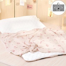 bebenuvo DIY莫代爾&Duraron材質雙面午睡薄墊+莫代爾毯+鋪棉薄墊芯+枕芯+不織布收納袋組, 泰迪熊(格紋)