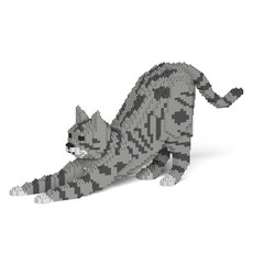 JEKCA 伸展身體的鯖魚虎斑貓積木, 淺色