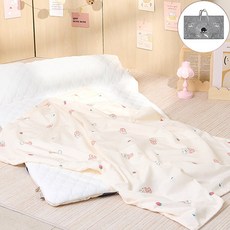 bebenuvo DIY莫代爾&Duraron材質雙面午睡薄墊+莫代爾毯+鋪棉薄墊芯+枕芯+不織布收納袋組, 草莓&白兔款