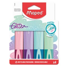 Maped 閃亮珠光螢光筆4件組, 粉彩粉紅, 粉彩紫色, 藍寶石, 粉彩綠色, 1套