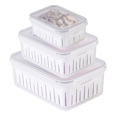 Nanu Dam 3 件組可排水多分散細分蔬果儲存密封容器, 1組, 700ml+2L+4L