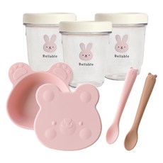 Bellable 孩童副食品餐具周歲禮盒組 密封罐 3罐+餐碗+餵食湯匙 2支, 粉色, 1組