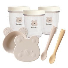 Bellable 孩童副食品餐具周歲禮盒組 密封罐 3罐+餐碗+餵食湯匙 2支, 米色, 1組